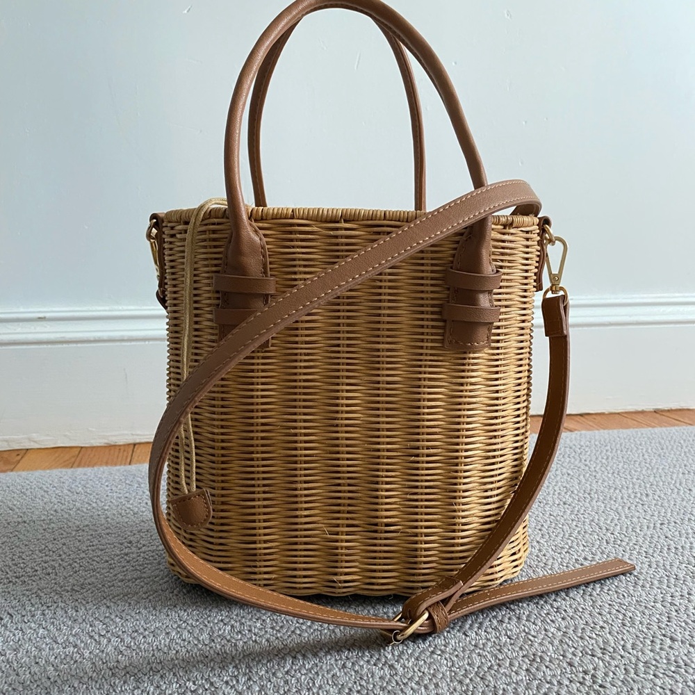 Brown Woven Basket Handbag